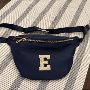 Navy Blue Belt Bag with Gold Accents “E”